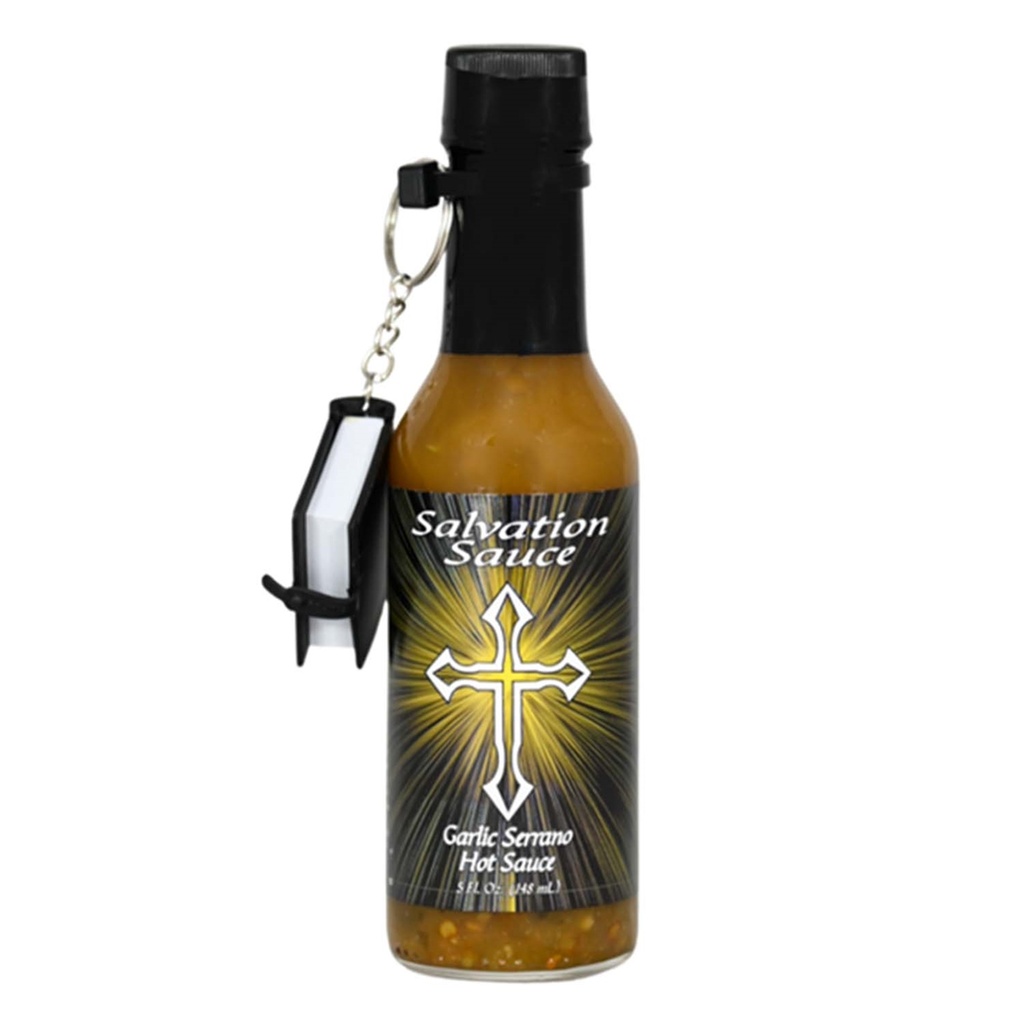 Salvation Sauce Garlic Serrano Hot Sauce w/Bible Keychain