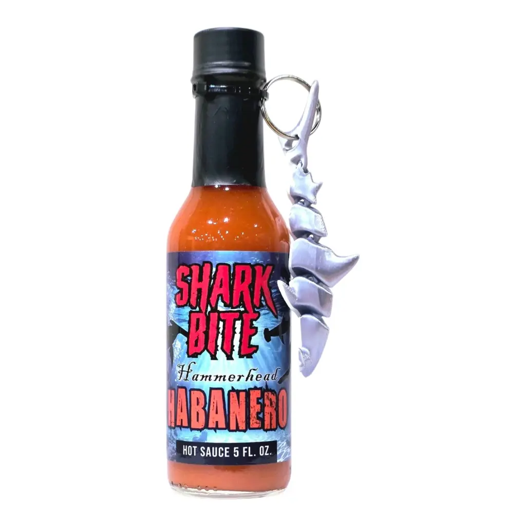 Shark Bite Hammerhead Habanero Hot Sauce with Shark Keychain 