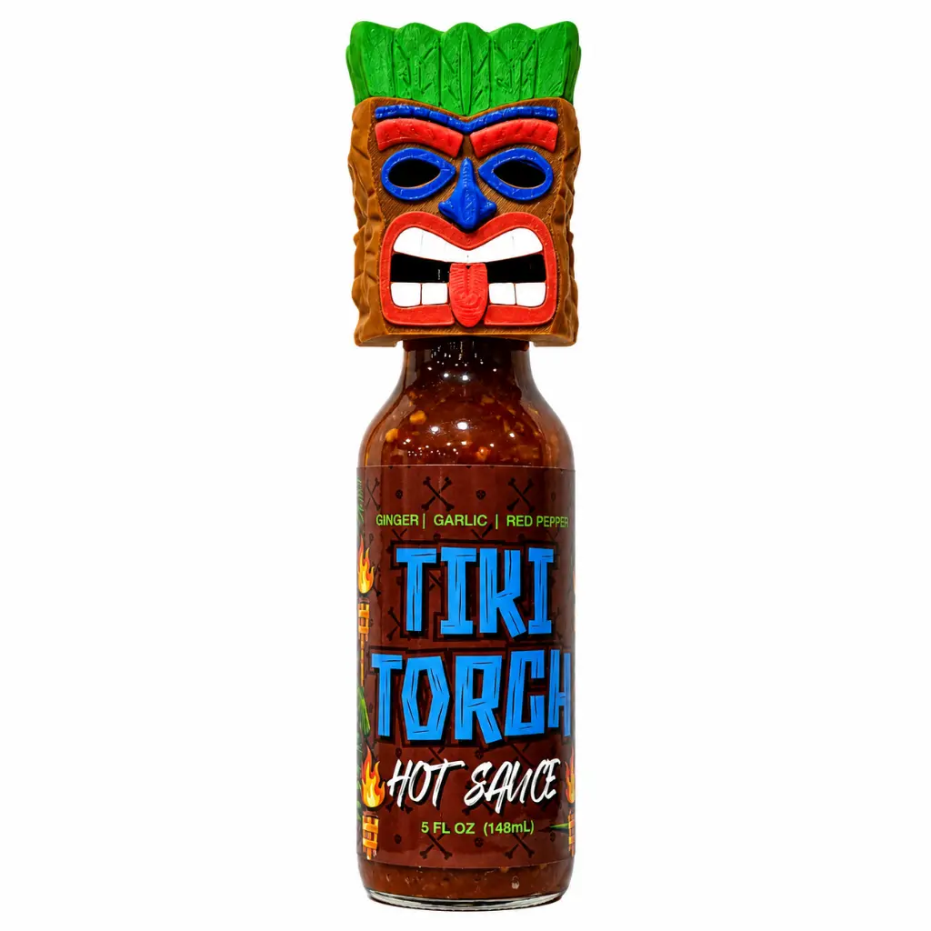 Tiki Torch Hot Sauce with 3D Tiki Mask